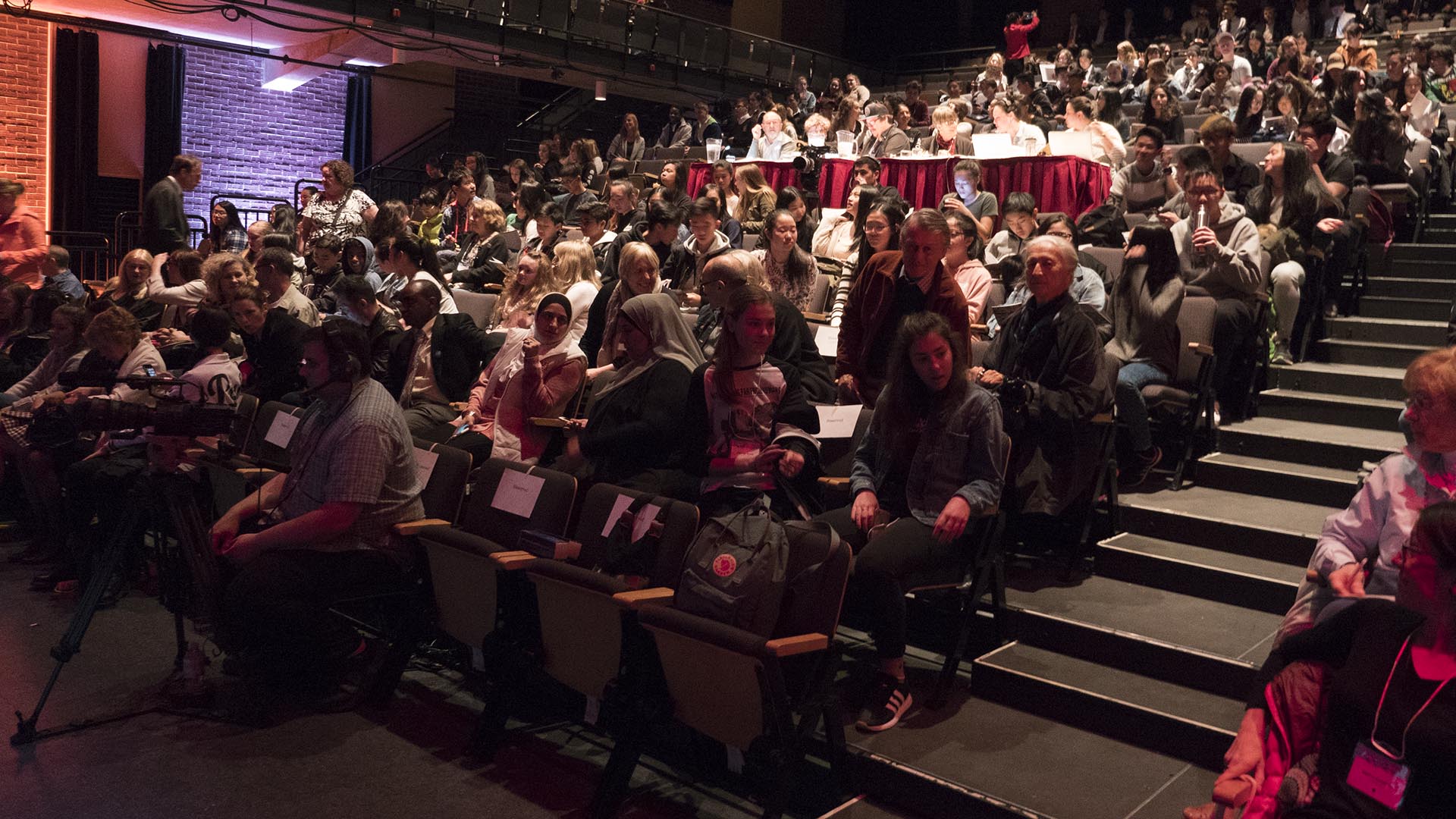 The audience arrives for the English Qualifiers at the Fei & Milton Wong Experimental Theatre in downtown Vancouver.