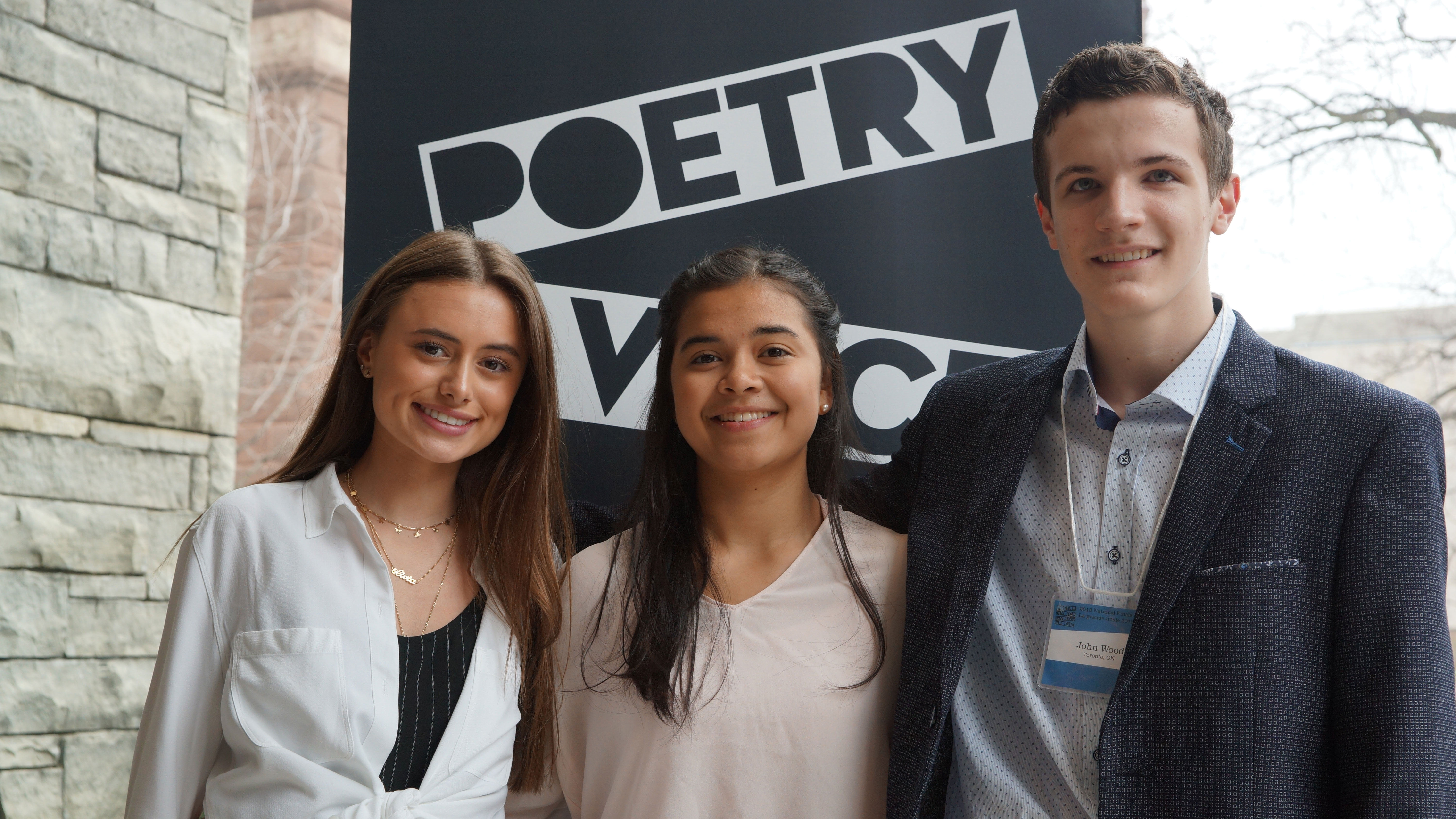 In the Bilingual Prize Stream, the three finalists are (l to r): Olivia Torralbo, Brittany Huellas-Bruskiewicz, and John Wood.