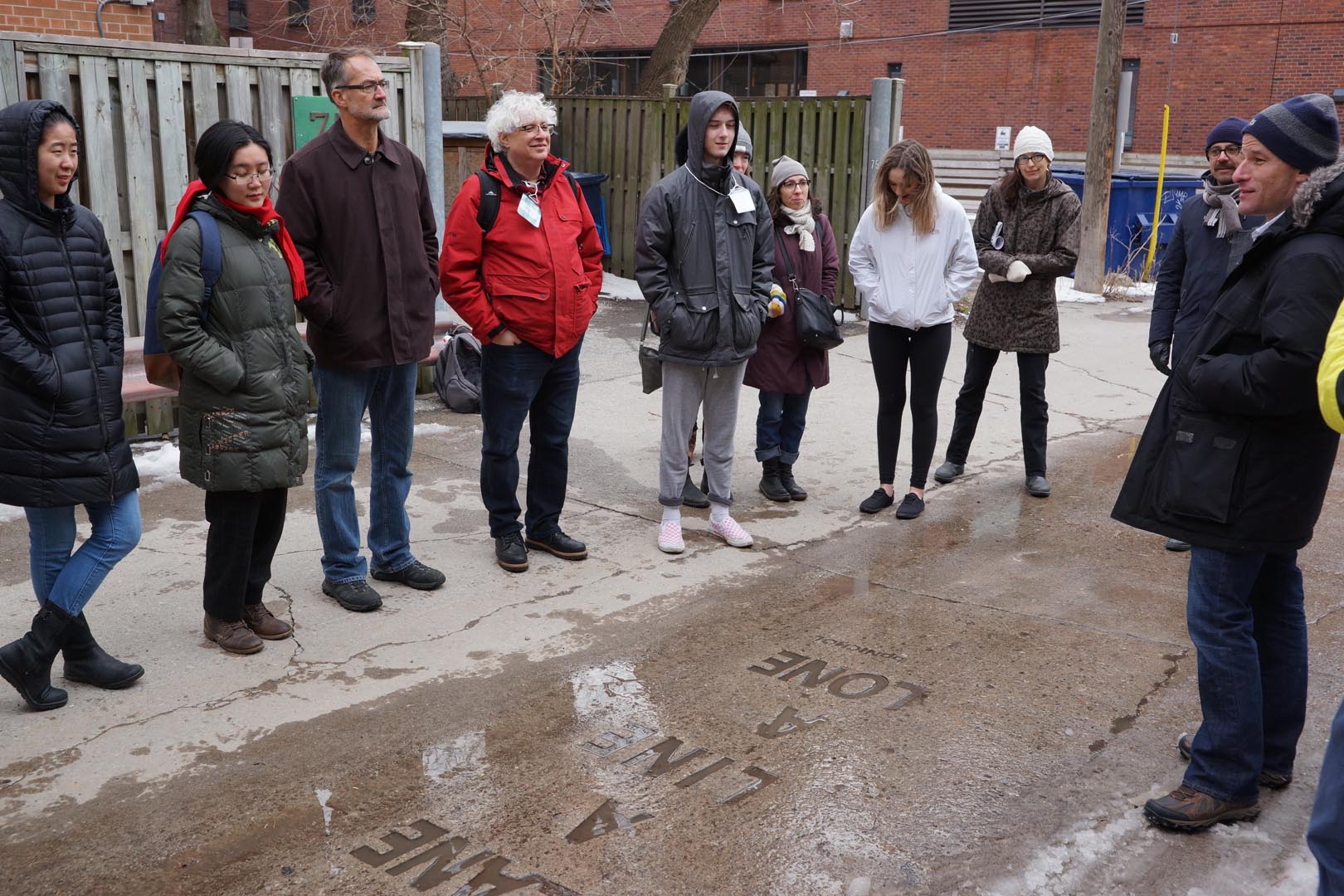 Stuart: “Adam Sol and Hector Ruíz give some background on Coach House Press and bpNichol before we read in chorus bp's 'concrete poem' in bpNichol Lane.”