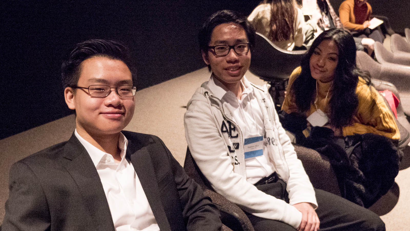 English Stream Semifinalists William Zhang, Matthew Zhou, and Cyrena Fiel are ready to cheer on their fellow Semifinalists in the French Stream.