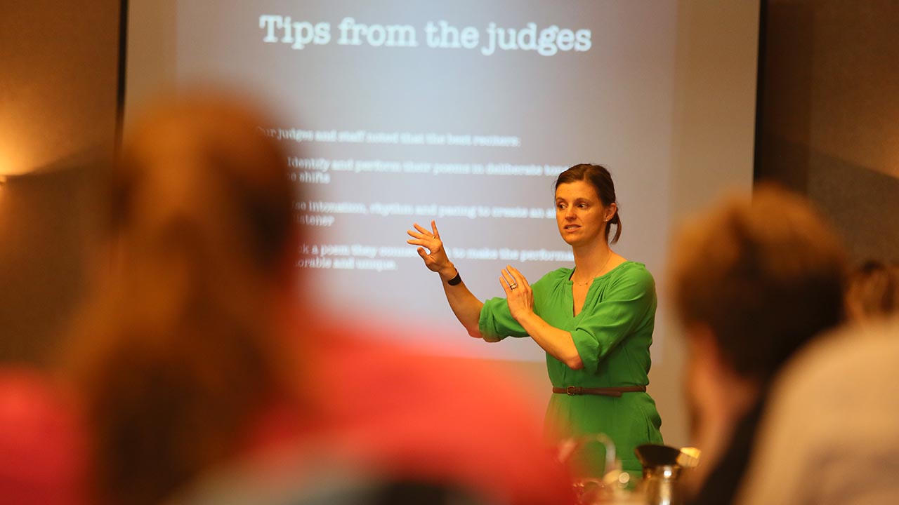 Teachers discussed teaching poetry and coaching students, and learned what judges look for in a recitation.