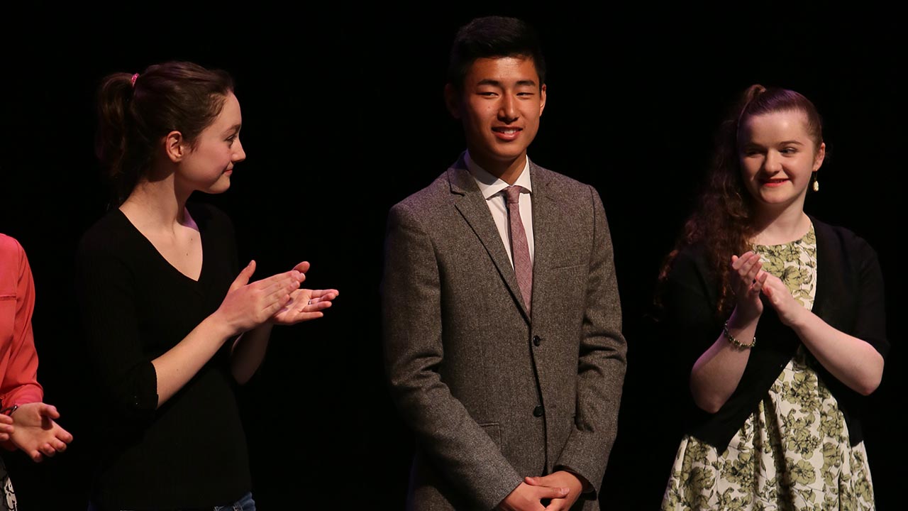 Leo Chang, from St. George’s School (Vancouver, BC), won third prize in the English Stream. He is flanked on the left by Kelsi James of Dr. Charles Best Secondary School (Coquitlam, BC) and Roan Shankaruk from Vancouver Technical Secondary School (Vancouver, BC).